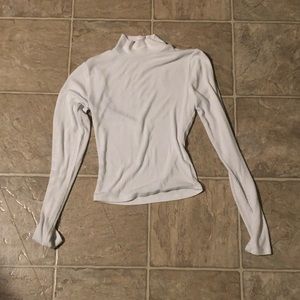 Long crop, snug, long sleeve, low turtle neck “under” shirt